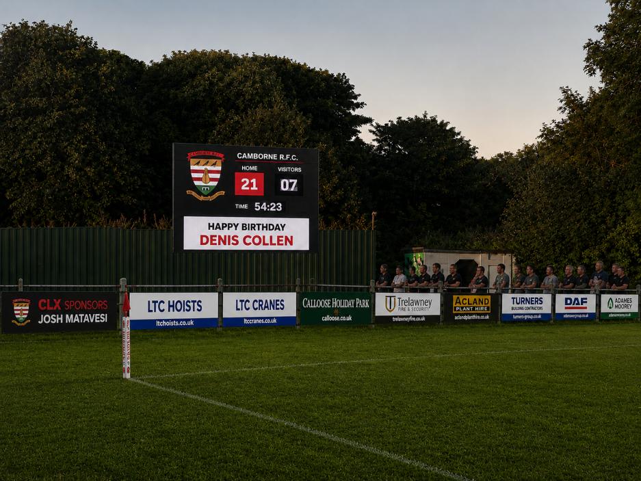 Delivered LED scoreboard with sponsor panels at Camborne RFC