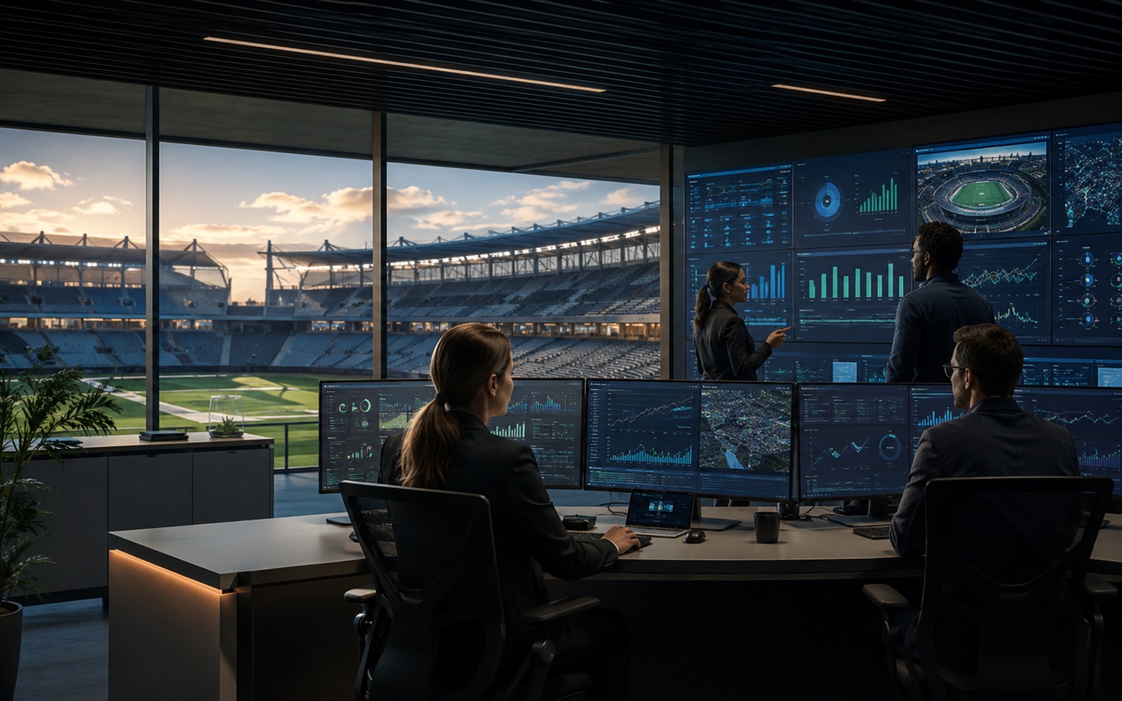 Operational team coordinating inside a modern venue
